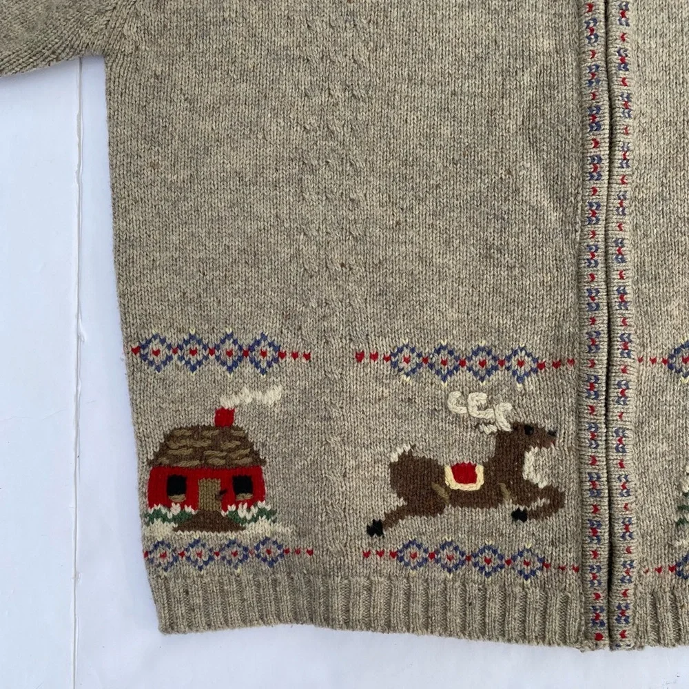 Talbots Vintage Lambswool Zip Front Christmas Sweater Cardigan - Picture 5 of 8
